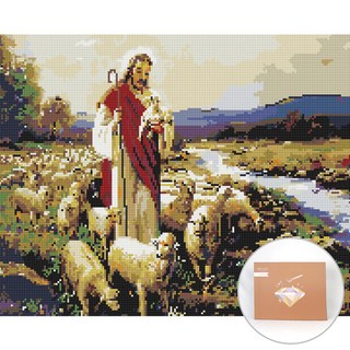 Artjoy DIY 珠寶十字繡帆布 50 x 40 厘米, 耶穌和羊, 1套