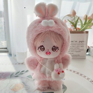 摩卡娃娃 20cm 棉花娃 兔子毛絨外套 + 包包 + 鞋子套組, 1套, 粉紅色