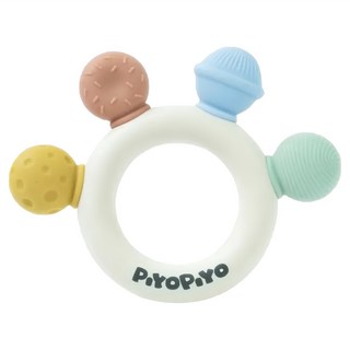 PiYOPiYO 黃色小鴨 鉑金矽膠甜甜圈固齒器 (奶白色) 10.5 x 8.5cm, 寶寶防吃手磨牙玩具, 1個, 單件