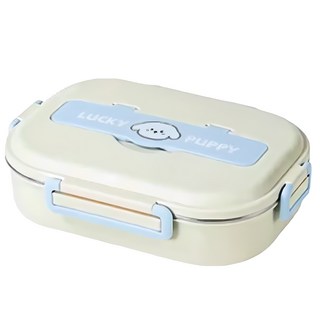 可愛粉貓藍狗304不鏽鋼分格便當盒, 便當盒 + 湯碗 + 餐具, 藍狗, 1組