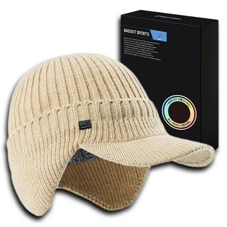 BAEGOT 男女通用刷毛防寒登山針織護耳棒球帽, 米色