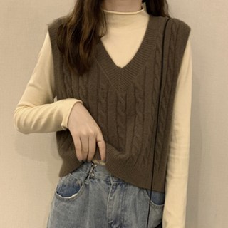 The Flow Commerce 女款溫暖風V領麻花針織背心