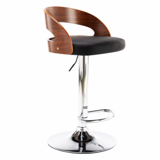 E-home Winni溫妮曲木吧檯椅, PU椅墊+曲木椅背, 360°旋轉含腳踏, 黑色, 1個
