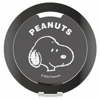 PEANUTS 史努比 鋁合金磁吸摺疊手機支架 附磁吸圈貼片 HSN-005, 史努比大頭 黑色, 1個