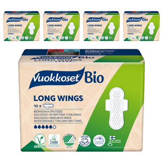 [비건라이프] 뷰코셋 바이오 롱 윙 생리대 날개형, 중형, 10개입, 5개