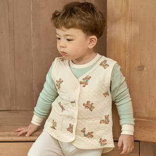 유니프랜드 아동용 하트베어 삼중지 보온 면 반조끼