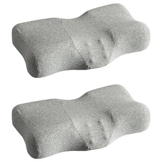 HONDONI 日式人體工學5D蝶型按摩止鼾護頸枕頭 慢回彈記憶枕芯, 天絲灰, 2個, 55 x 35 x 10CM
