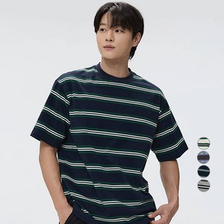 SPAO 男女共用 天然棉 多色條紋 短袖T恤 SPRSF37C01, 59 海軍藍