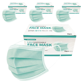 마메 3중구조 일회용 마스크, 50개입, 4개, 그린