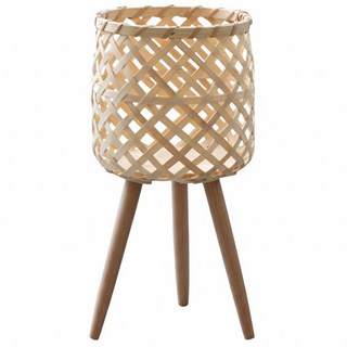 好物良品 日本手工藤編高架落地式植栽花籃/置物籃, 1個, 淺褐色