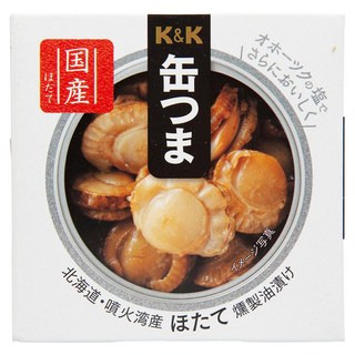 K&K 北海道油浸燻扇貝, 日本國產, 零嘴下酒菜, 55g, 1罐