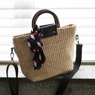 女款編織斜背包+掛飾組
