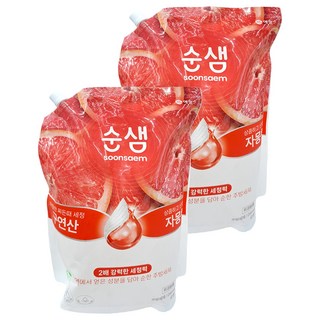 Soonsaem 檸檬酸x葡萄柚 蔬果碗盤洗潔精補充包, 1.4L, 2包
