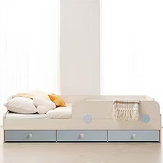 리바트 꼼므주니어 자녀가구 수납 침대 + 가드 + 매트리스 세트 방문설치, 화이트 + 블루