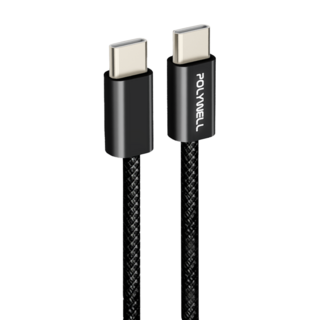 POLYWELL 寶利威爾 Type-C to Type-C PD編織快充線 3A 60W PW15-W45-M815, 3m, 黑色, 1條