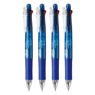 ZEBRA 斑馬牌 Clip-on 多功能原子筆 B4SA1 筆頭附橡皮擦 0.7mm筆尖 彈性筆夾 橡膠握把 四色五合一, 藍色, 4支