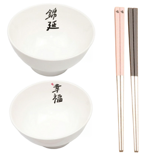 台灣第一筷 夫妻碗筷 幸福錦延, 1組, 2雙筷子 + 2個碗, 幸福錦延 多色