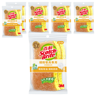 3M Scotch-Brite 百利 細緻餐具專用 天然木漿棉菜瓜布 好握型, 2片, 6包