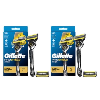 Gillette 吉列 正品 ProShield 鋒護黃色手動刮鬍刀刀架 + 刀片2入組, 2套