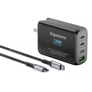GIGASTONE 立達 130W GaN 氮化鎵 Type-C快充 多協議兼容三孔設計高效充電, 黑色, 1組