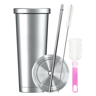 ark 大容量不鏽鋼保溫杯(附杯蓋)+不鏽鋼吸管+清潔刷, 銀色, 750ml, 1組