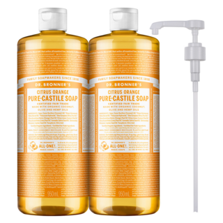 Dr.Bronner's 布朗博士 潔面沐浴乳 Citrus Orange 附壓頭, 950ml, 2瓶