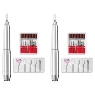 鋁合金便攜電動美甲機 附金屬打磨器 輕巧 USB供電 多功能套裝, 2個, 銀色
