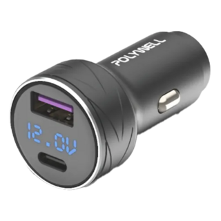 POLYWELL 寶利威爾 USB + Type-C 雙孔車用充電器 PW15-T03-A004, C16-A16, 黑色