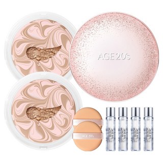 AGE20'S Sparkle精華粉餅盒+替換芯 12.5g 2入+粉撲 2入+安瓶精華液 10ml 4入組, Pink Beige P21, 1組
