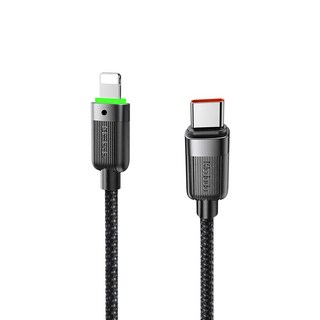 Mcdodo 麥多多 Type-C-Lightning磁吸收納編織充電線 LED 36W/3A 快充線 鋁合金外殼 48支高密度編織, 1.2m, 黑色, 1條