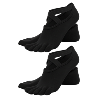 MICHAEL FITNESS 麥克健身 瑜珈襪 交叉緞帶 2雙入 防滑 五趾襪, 純黑色, 1組