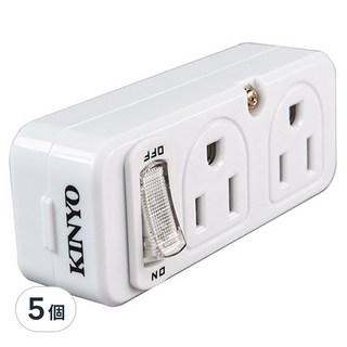 Kinyo 節電1開4插分接器 2孔/3孔, 51mm, 白色, 5個