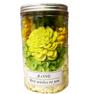 A-ONE 匯旺 永生花乾燥花罐，高14寬8.5公分, 綠色
