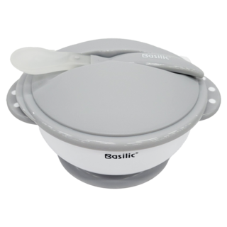 Basilic 貝喜力克 吸盤碗組 碗蓋+碗身+把手 PP聚丙烯材質 耐熱度-20°C~100°C, 灰色, 1組