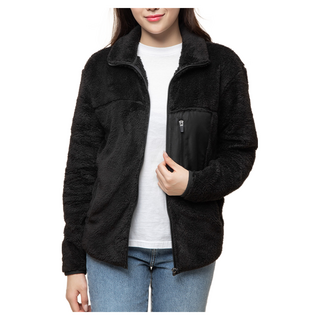 CARET 中性款 羊羔毛外套, 拉鍊設計, S, 黑色