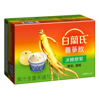 白蘭氏 冰糖燉梨養蔘飲, 60毫升/瓶x6入裝, 梨汁溫和清潤, 零脂肪、零膽固醇，無添加防腐劑, 6瓶, 60ml, 1盒