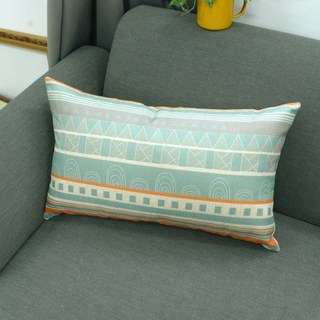 Life 北歐簡約 棉麻舒適長型抱枕 腰靠枕, 48 x 29cm, 拼貼綠色