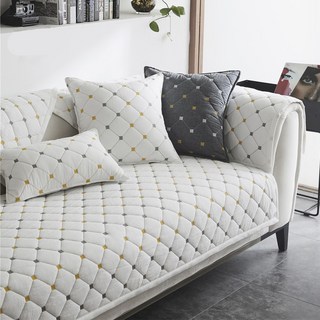 好物良品 全棉沙發墊 立體防滑刺繡沙發墊組合, 雪白格紋, 1組