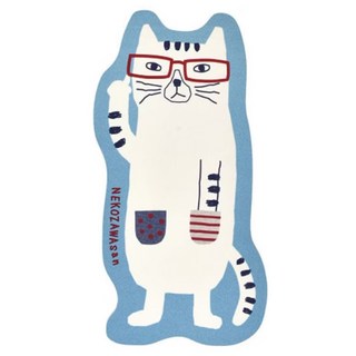 kUSUgURU JAPAN 日本眼鏡貓 柔軟地墊吸水速乾止滑底造型天然橡膠地墊 NEKOZAWA系列, 藍色, 1個