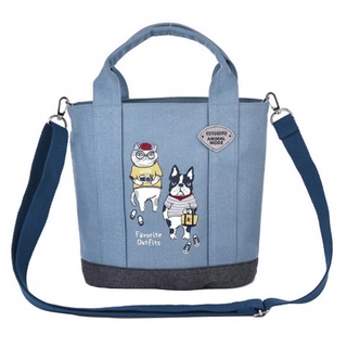 kUSUgURU JAPAN 日本眼鏡貓 ANIMAL MODE系列 肩背包 手提包2用 橢圓寬底單肩包 背帶可拆, 藍色