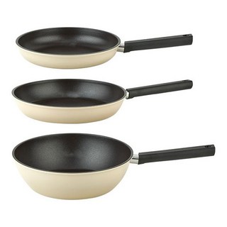 Queensense Sand系列平底鍋3件組, 1組, 米色, 28公分平底鍋 + 24公分平底鍋 + 28公分炒鍋
