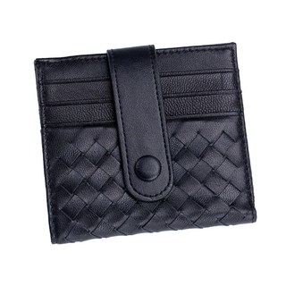 真皮羊皮手工編織12卡位輕薄女士錢包卡包女夾 KN106, 黑色, 長 10.2 x 高 9.5 x 厚 0.5cm, 1個