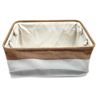 妃妃嚴選 加厚亞麻收納籃雙色, 大, 棕色 + 白色, 1個