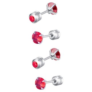 耀眼美人 閃耀紅寶石80分雙鋯石鑽醫療鋼不銹鋼耳環 2對, 紅寶石
