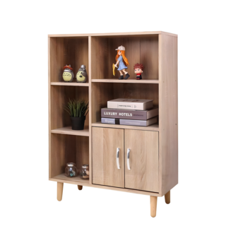 BuyJM台灣製低甲醛五格雙門實木腳收納櫃 五格收納空間 實木腳穩固耐用, 寬72 x 深30.5 x 高102.8cm, 木紋色