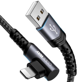 CODEWAY 90度 USB A to Lightning 快充充電線, 2m, 灰色, 1條
