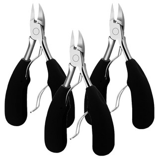 不鏽鋼甲溝專用修剪指甲鉗 鷹嘴鉗 防滑手柄, 黑色, 3個