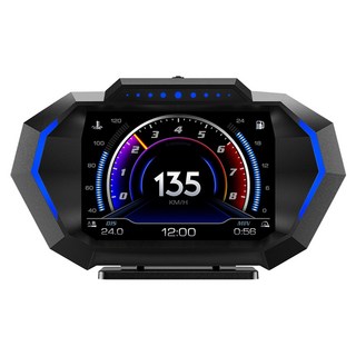 領先者 P24 多功能汽車抬頭顯示器 液晶儀錶 OBD2 + GPS + 坡度儀 雙系統, 1個, 黑色
