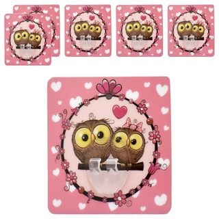 Easy 易立家 無痕掛勾-13cm衣架收納架, 粉紅貓頭鷹, 3組