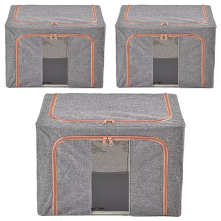 棉麻衣物整理箱 66L, 灰色, 3個